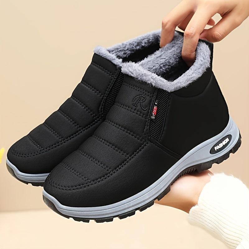 Women's Winter Ankle Boots Faux Fur Slip-On Cold Weather Hiking Black