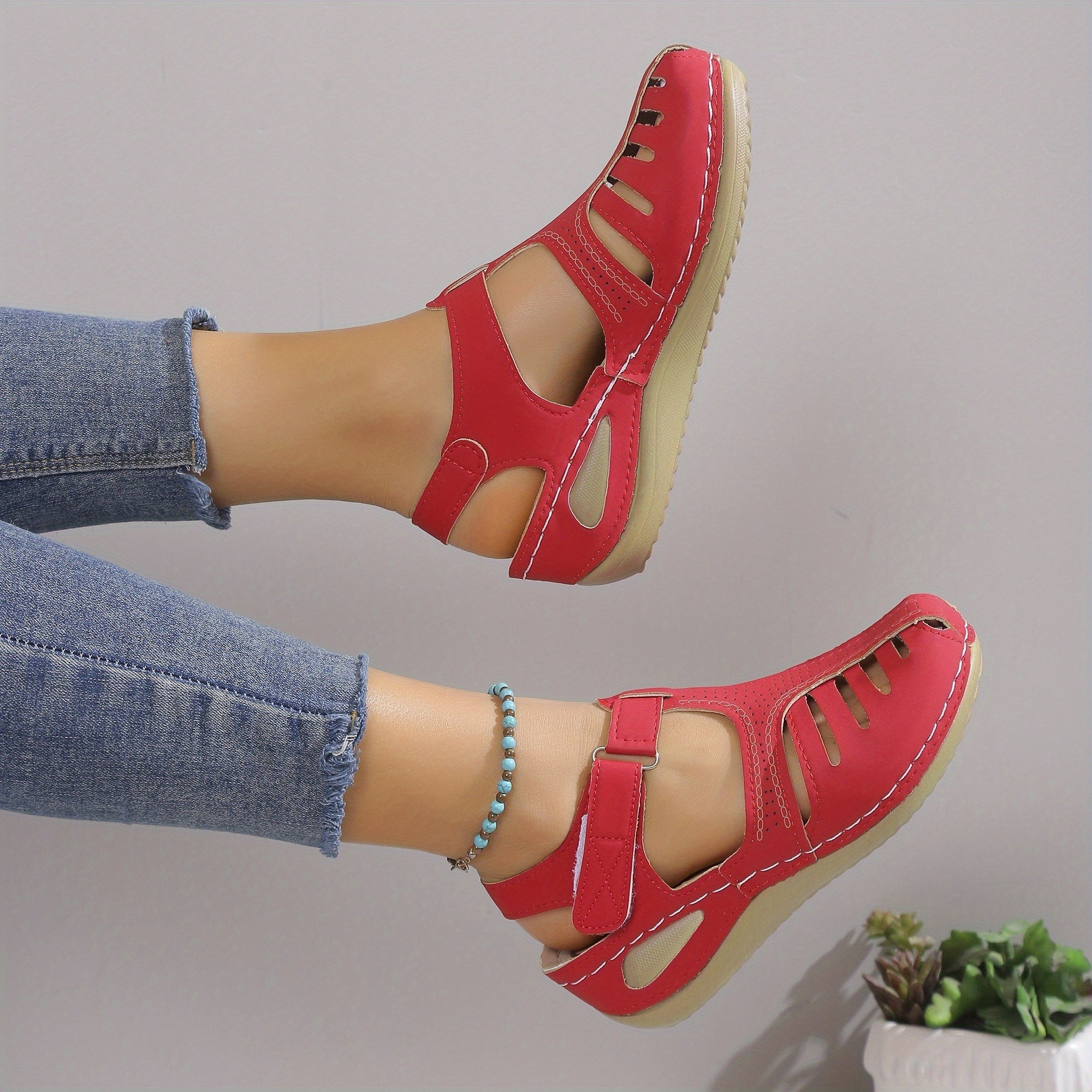 Women's Wedge Sandals Platform Heel Ankle Strap Round Toe Solid Color Summer