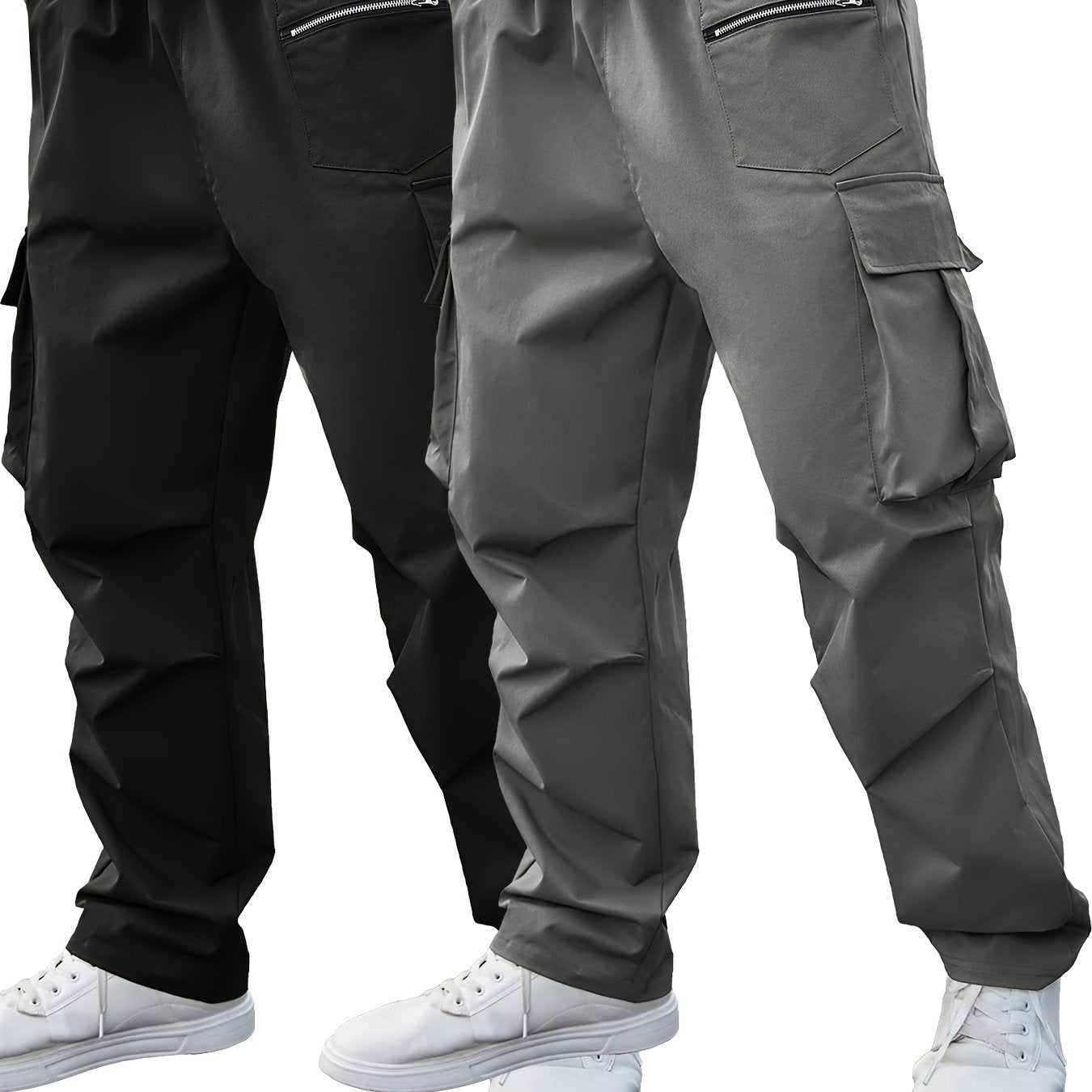Men's Plus Size Cargo Pants Solid Color Casual Regular Fit Polyester Set of Two