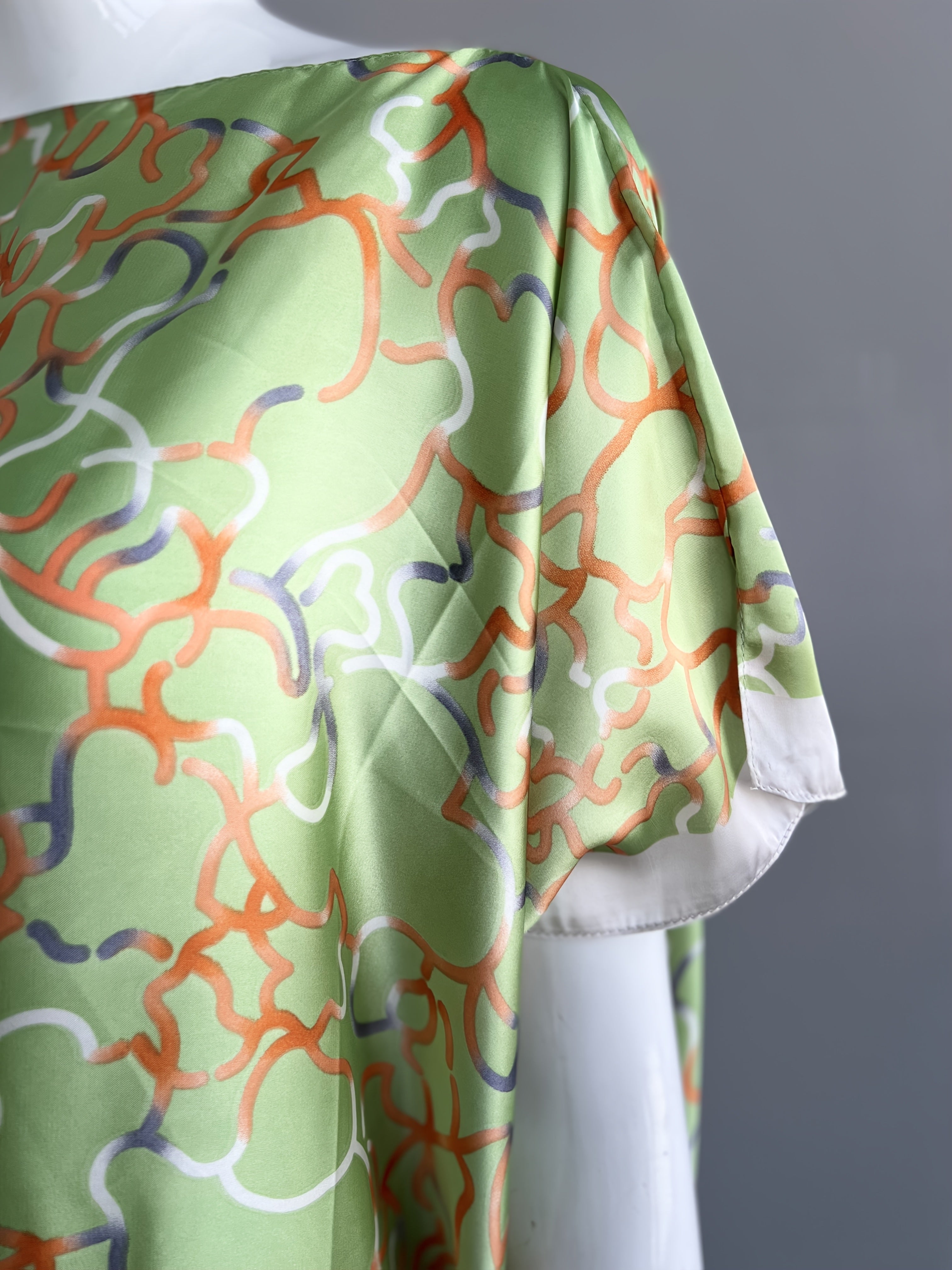 Women's Plus Size Green Printed Long Dress Batwing Sleeves All Seasons