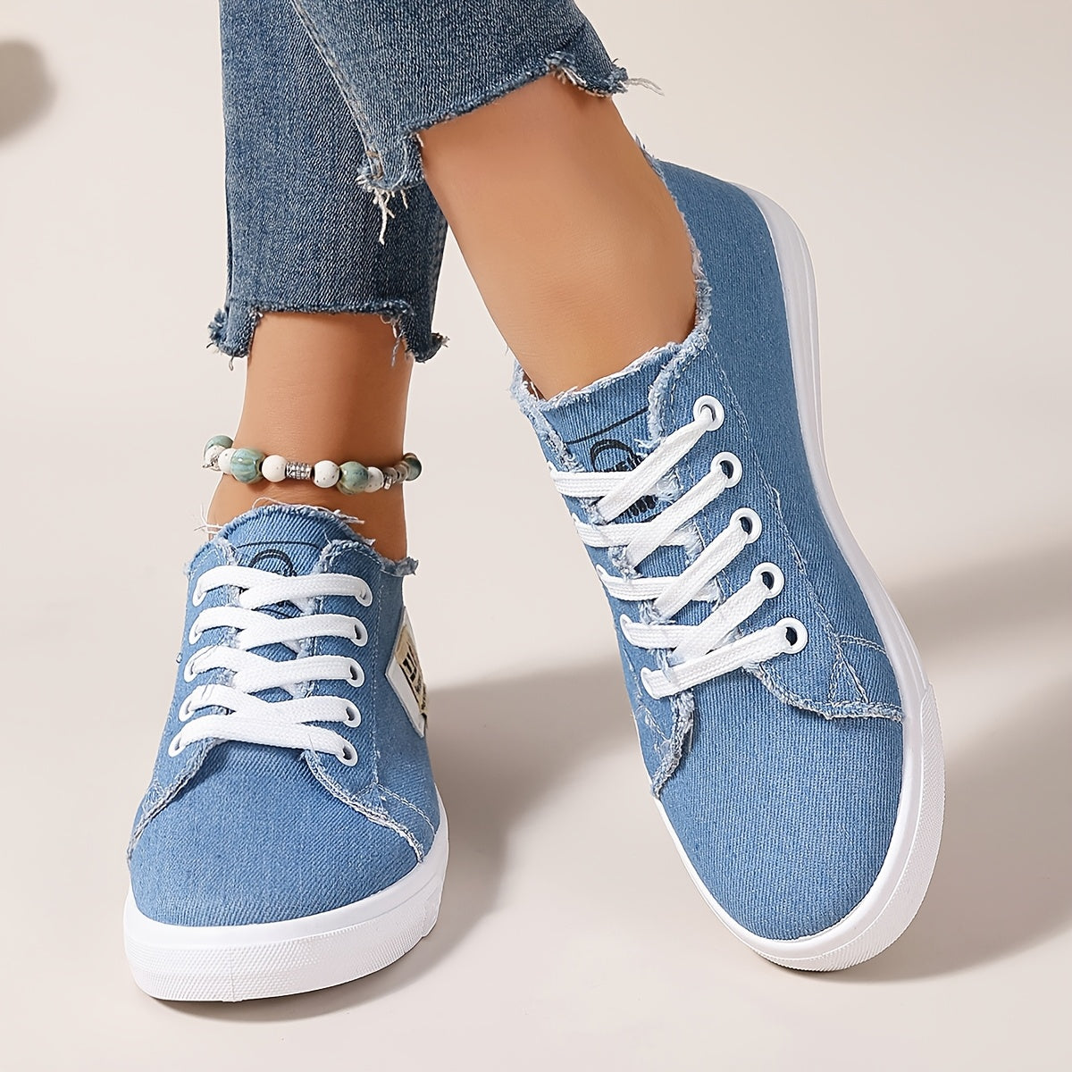 Women's Casual Fabric Flat Lace-Up Sneakers for School and Everyday Use