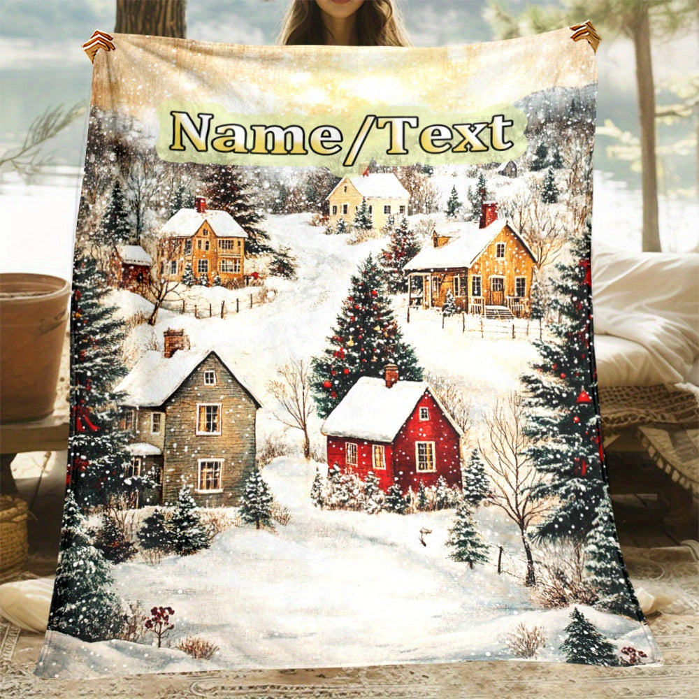 Winter Scene Fleece Blanket Soft Polyester Cozy Throw for Sofa Bed Travel