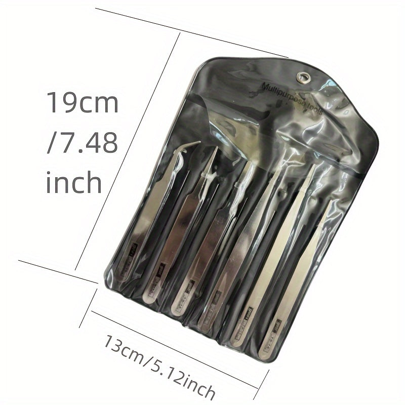 6pcs Stainless Steel Tweezers Set for DIY, Succulent Care, Home Use with Straight and Curved Tips