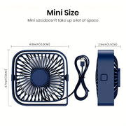 Mini Desk Fan 3 Speeds 10.16cm USB Portable 360° Rotatable Silent Desktop Fan