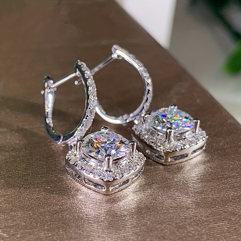 Роскошные серьги из стерлингового серебра 925 пробы квадратной формы с блестящими украшениями из циркония, висячие серьги для банкетной вечеринки.