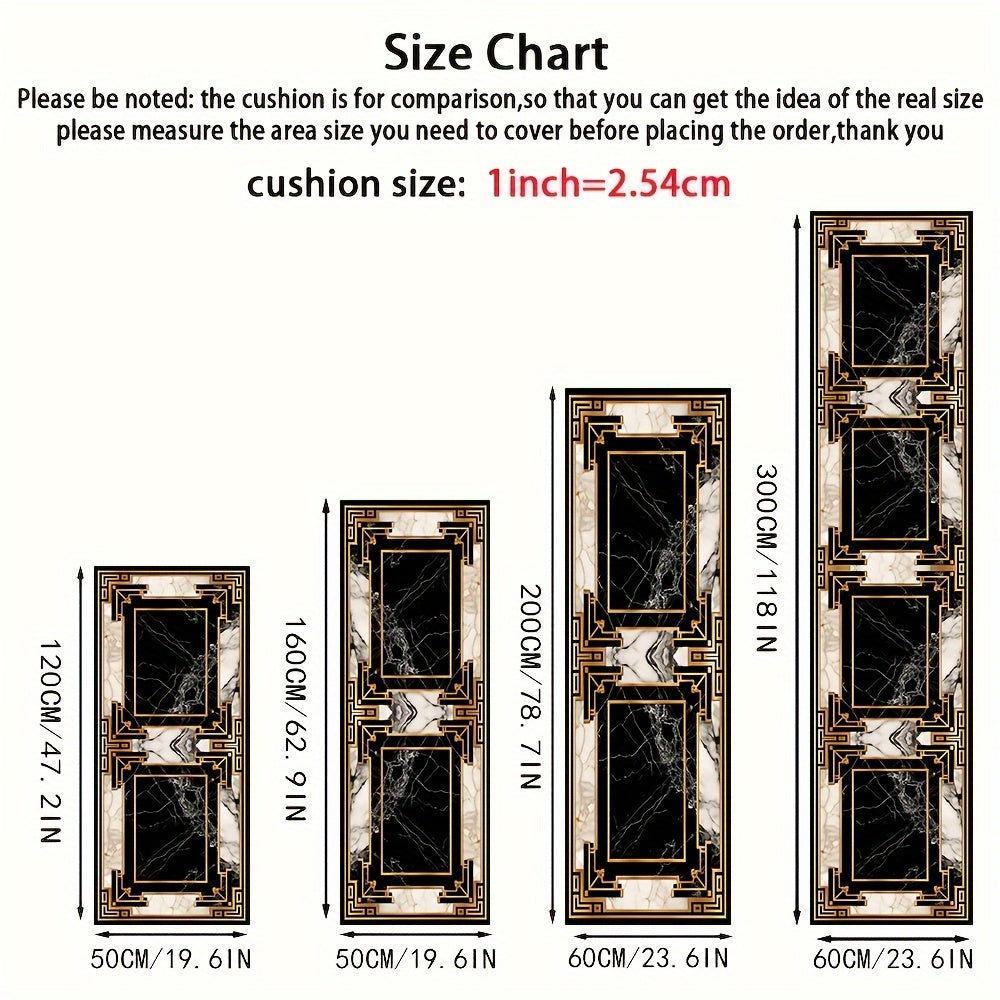 Alfombra de corredor a la moda antideslizante con patrón de grietas de mármol y detalles en oro para balcones de hoteles