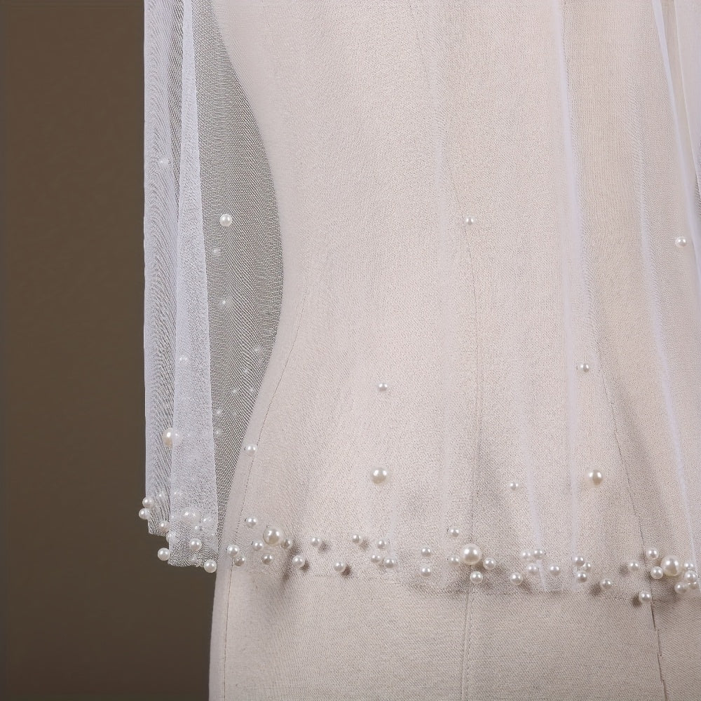 Beaded Wedding Veil with Pearls for Brides Elegant Bridal Accessory