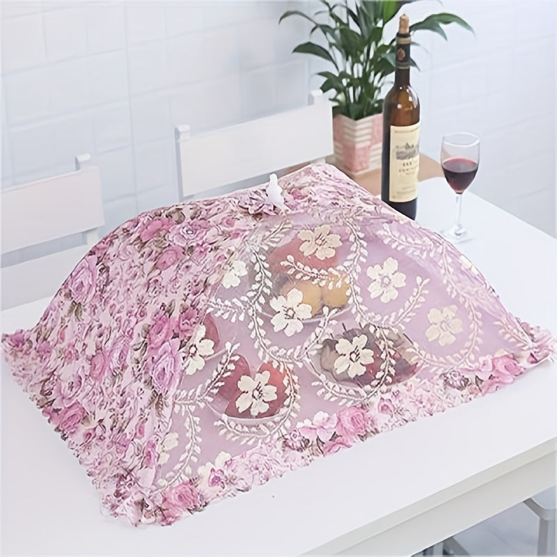 Foldable Floral Food Cover with Large Capacity, Rectangular and Round Mesh Dust Fly Protection