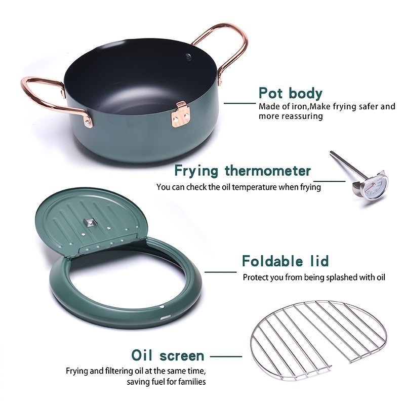 Stainless Steel Deep Fryer with Temperature Gauge and Splash Prevention for Gas and Induction