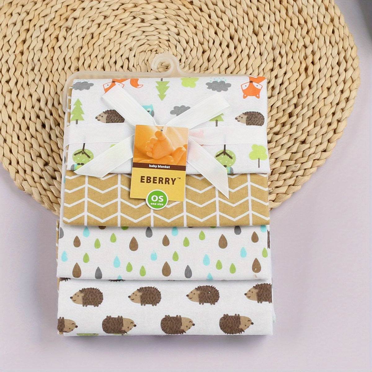 Set of 4 Soft Cotton Baby Blankets with Cartoon Prints for Newborns and Infants