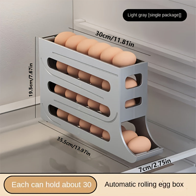 Refrigerator Egg Storage Box with Automatic Rolling Rack Large Capacity ABS Material