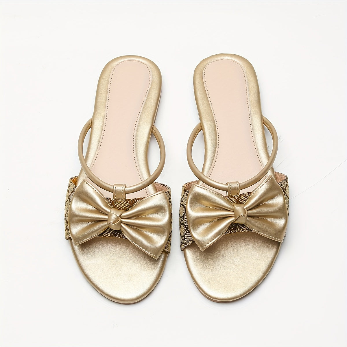 Women's Flat Sandals with Bowknot Canvas Slip-On Non-Slip Beach Slides