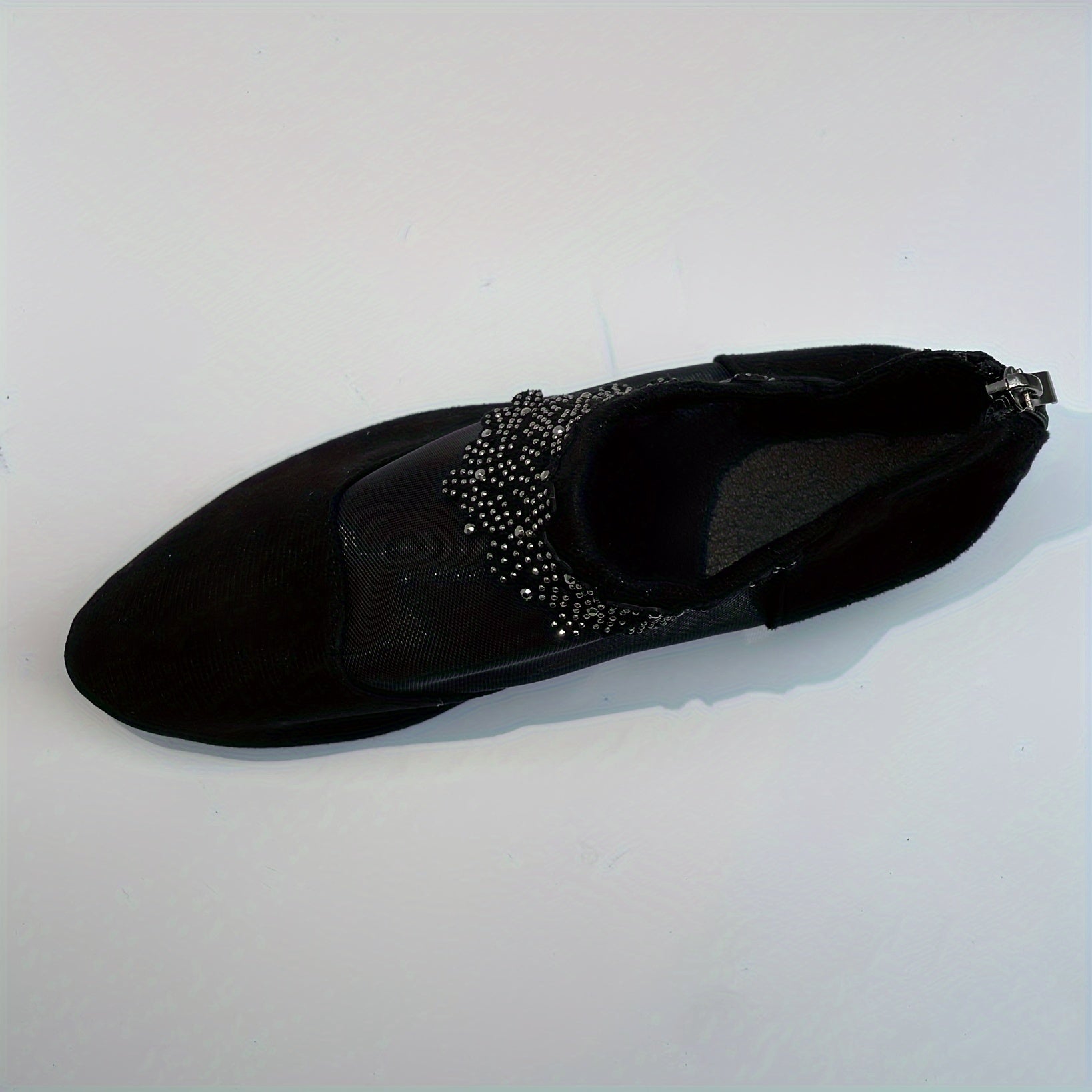 Women's Rhinestone Mesh Low Heel Sandals with Pointed Toe and Zipper