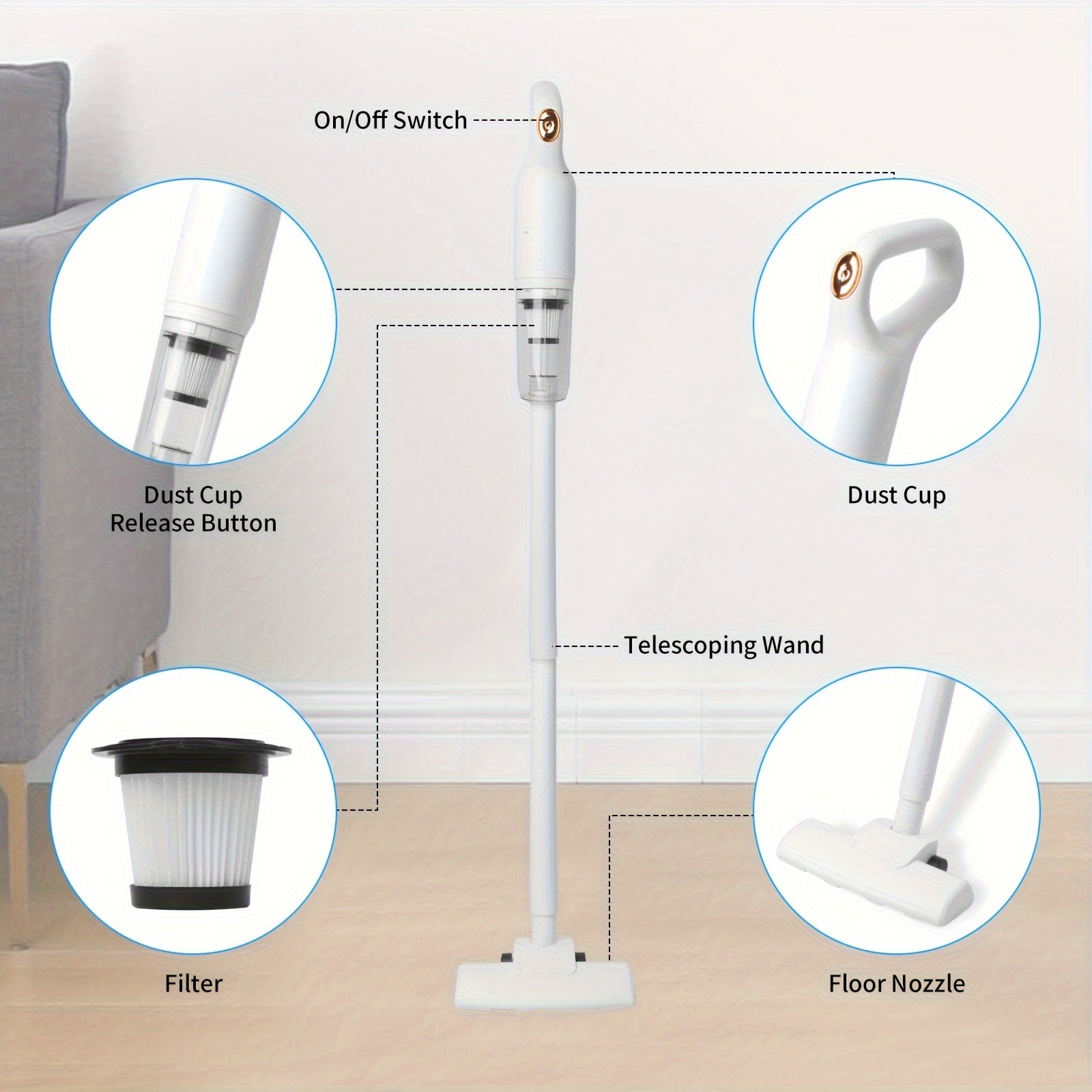 Wireless Handheld Vacuum Cleaner with 2000mAh Battery for Wet and Dry Cleaning
