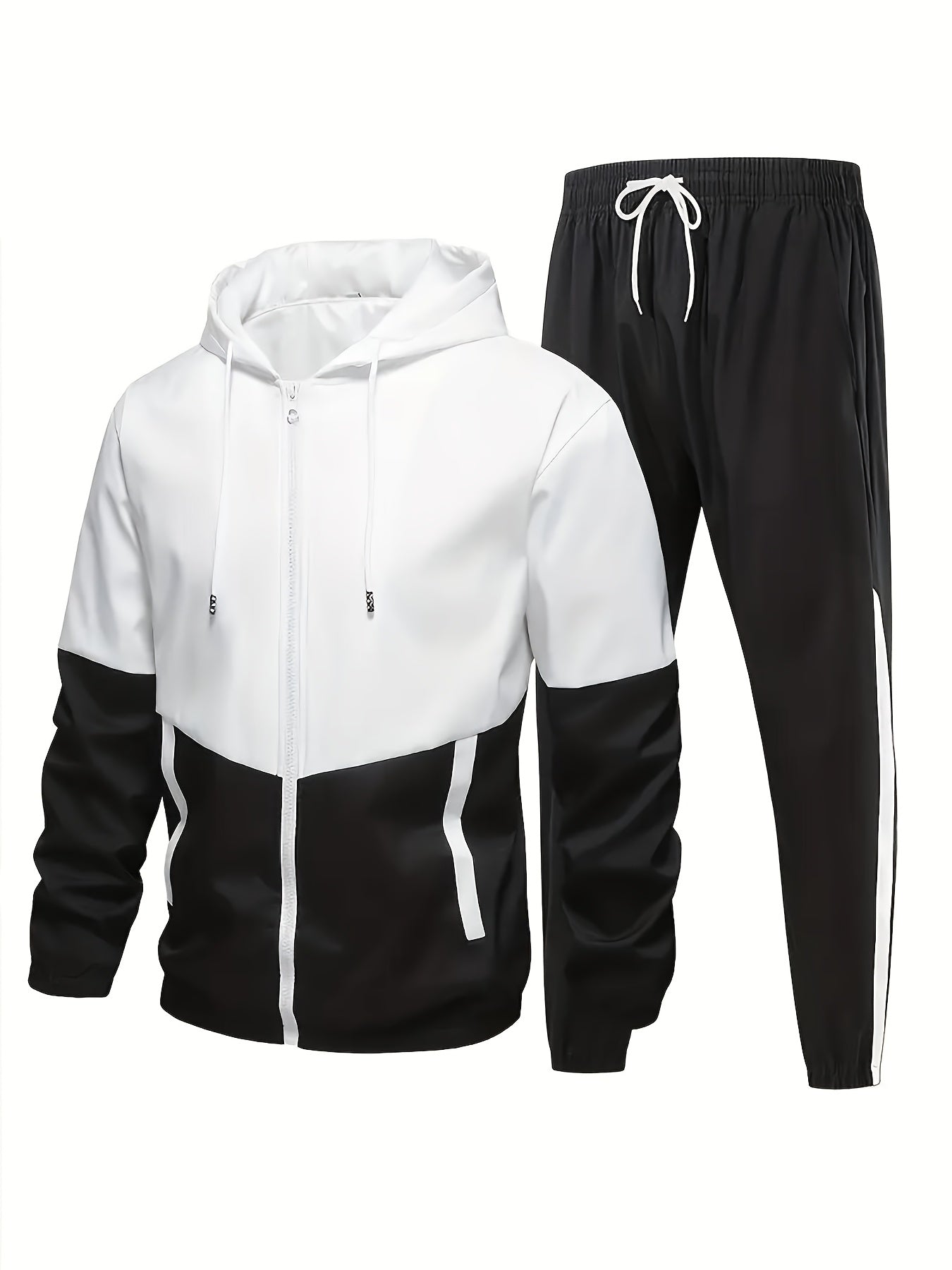Men's Color Block Hoodie and Joggers Set Polyester All-Season Casual Zip Detail