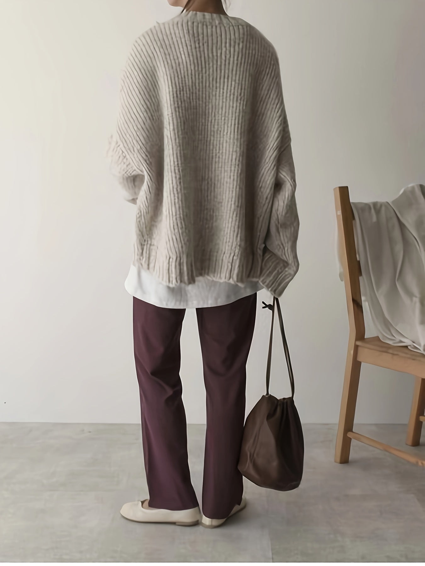 Plus Size Crew Neck Sweater Long Sleeve Casual Fall Winter Women's Clothing