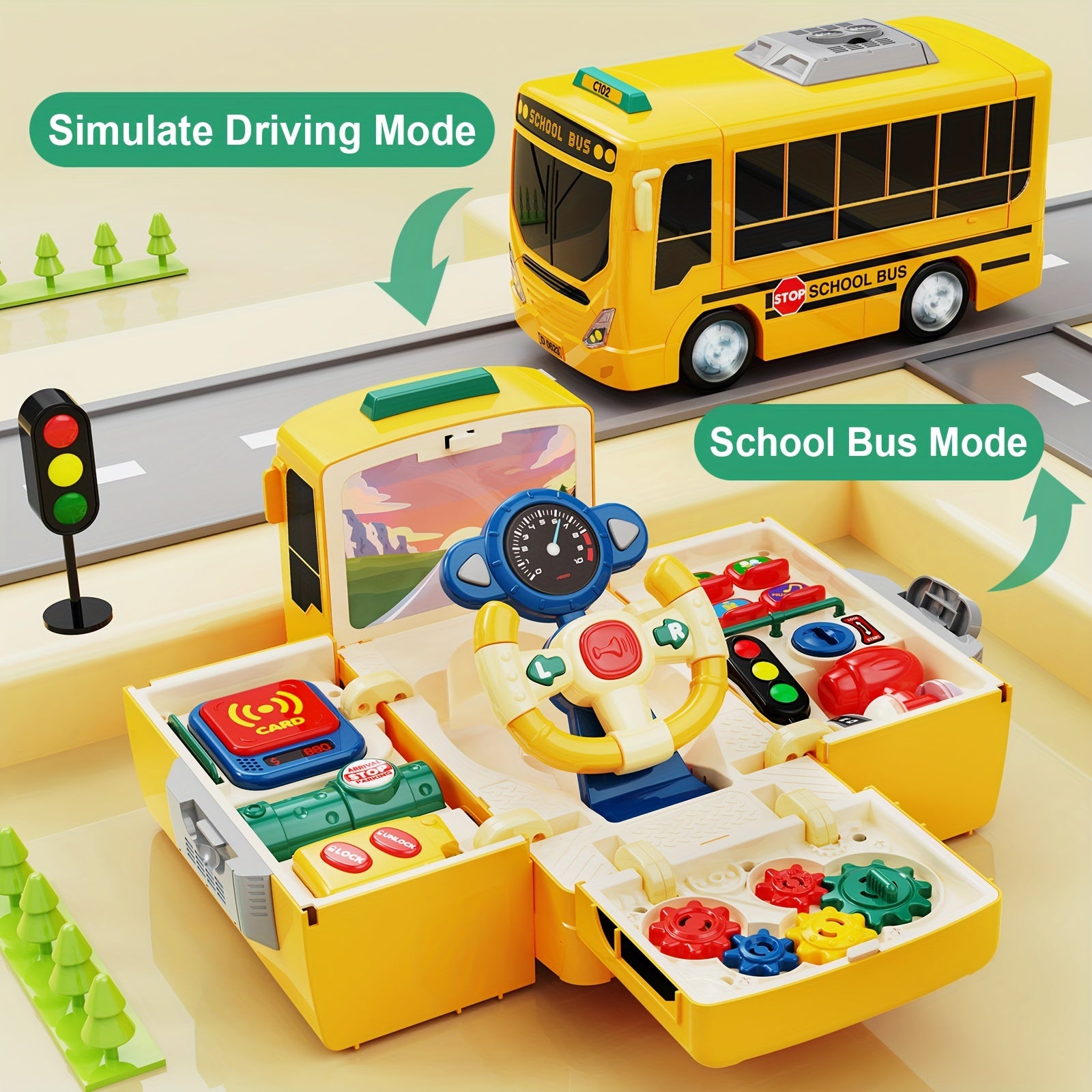 Toy School Bus with Sound Light Steering Wheel Music Education for Boys and Girls