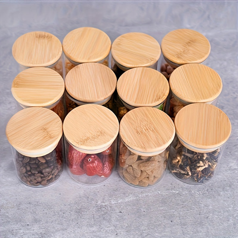 12-Piece Glass Storage Jars with Bamboo Lids Airtight Reusable Kitchen Organizer