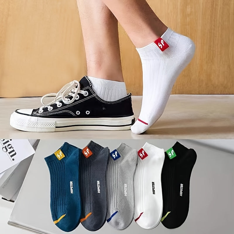 Men's Alphabet Pattern Socks 95% Polyester 5% Elastane Knit Anti-Odor All-Season