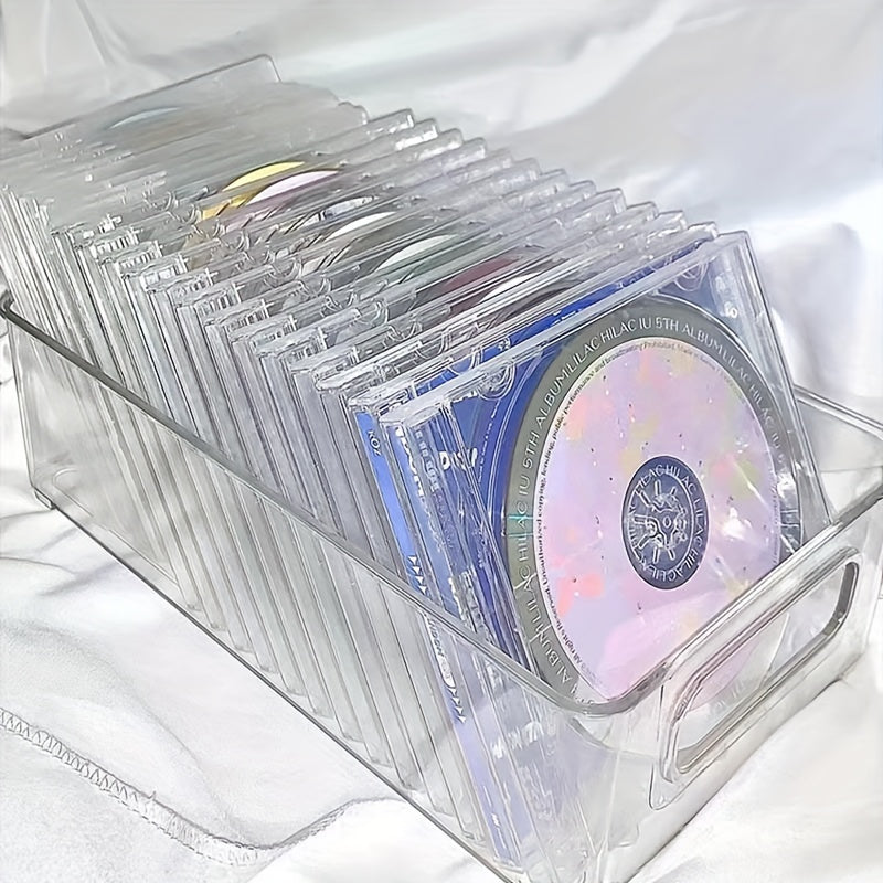 Clear Acrylic CD DVD Storage Basket Holds 20 Cases Organizer for Media Collection