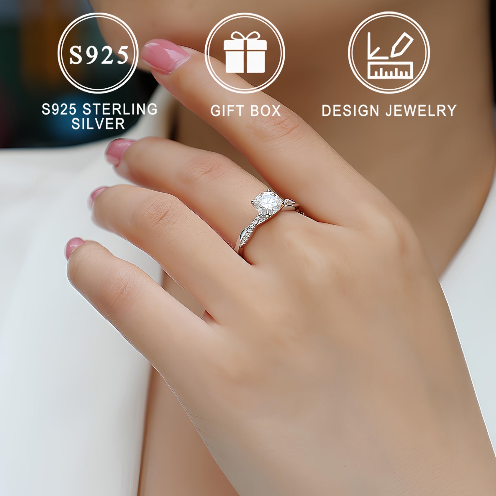 Элегантное кольцо из серебра 925 пробы для женщин с дизайном закрученной лозы и синтетическим кубическим цирконием, идеально подходит для повседневной носки, отлично подходит для подарков, в комплект входит подарочная коробка ко Дню святого Валентина.