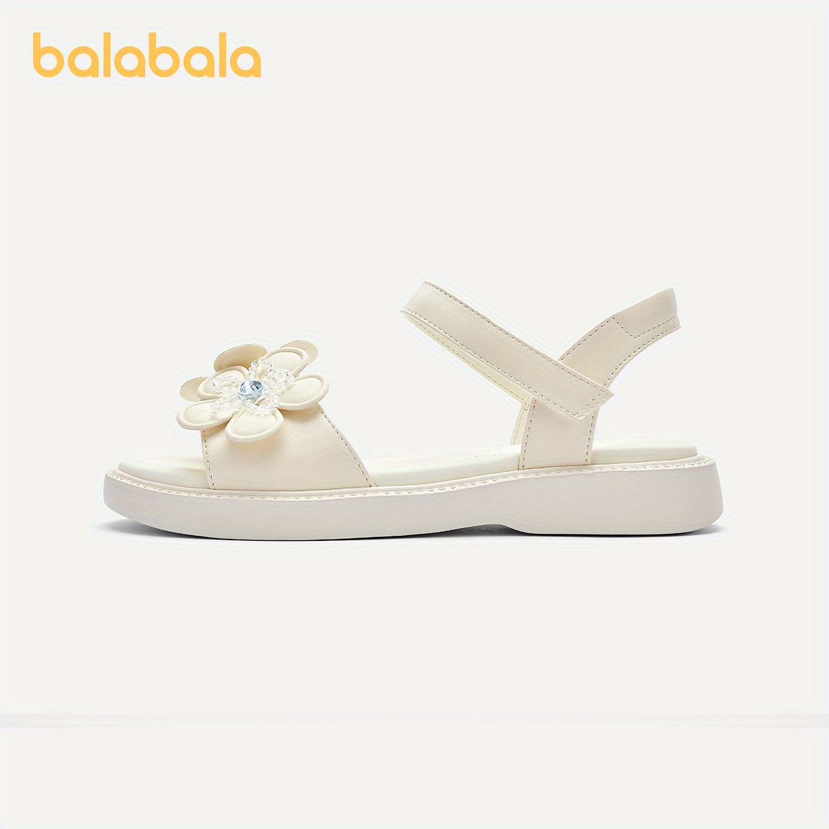 Girls Summer Floral Beaded Sandals with Soft Sole and Hook and Loop Closure
