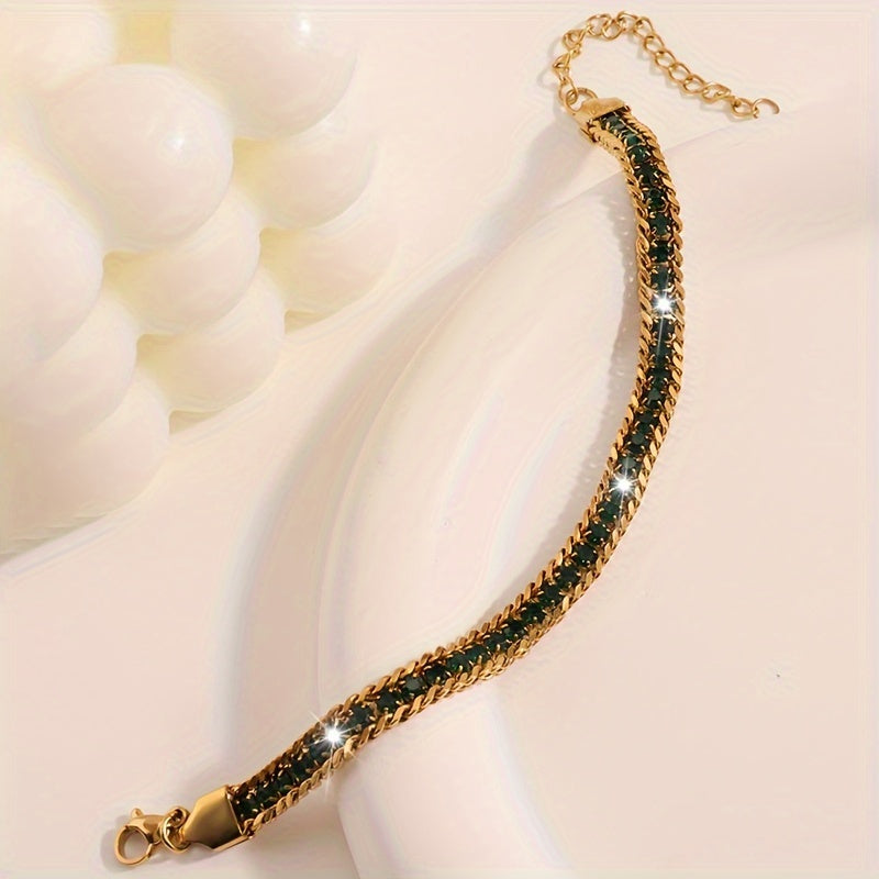 Stainless Steel Bracelet with Triple-Layer Design and Faux Diamond Accents