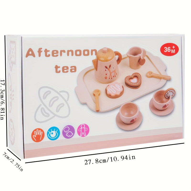 Children's Wooden Tea Set for Girls Kids Role-Playing Toy Kitchen Pretend Play