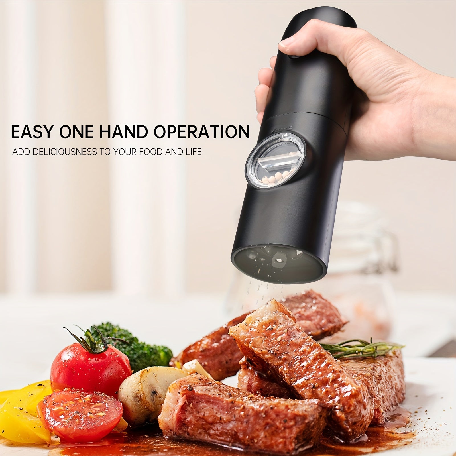 Rechargeable Electric Pepper Grinder Automatic USB Rechargeable Battery Black White Compact