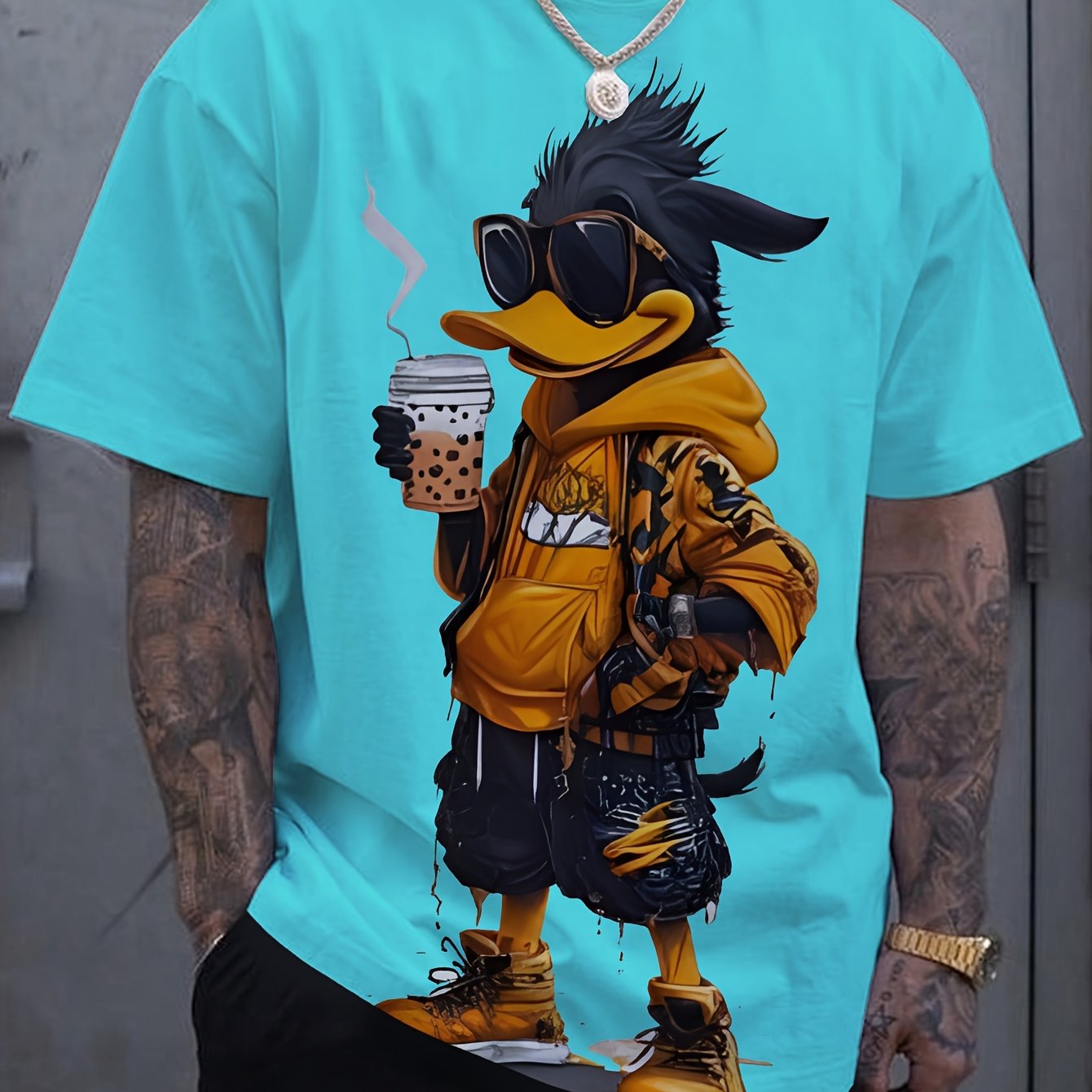 Camiseta gráfica de manga corta con cuello redondo para hombre, casual, de poliéster, verano