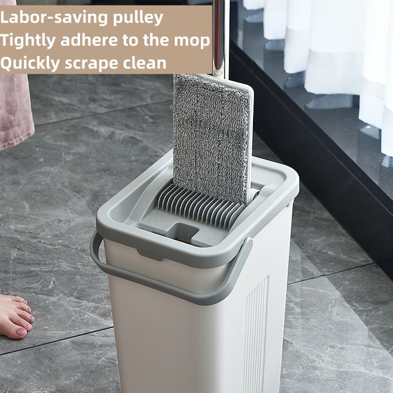Uy uchun mop va kova to'plami, tekis mop bilan, plitka, marmar, yog'och pol uchun