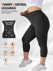 Plus Size Women's High-Waisted Leggings with Pockets Stretchy Breathable