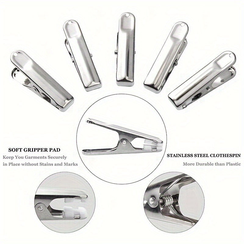 Juego de 6, 12 o 20 pinzas de ropa de acero inoxidable con almohadillas de agarre blancas suaves, pinzas para ropa, toallas, calcetines y ropa interior