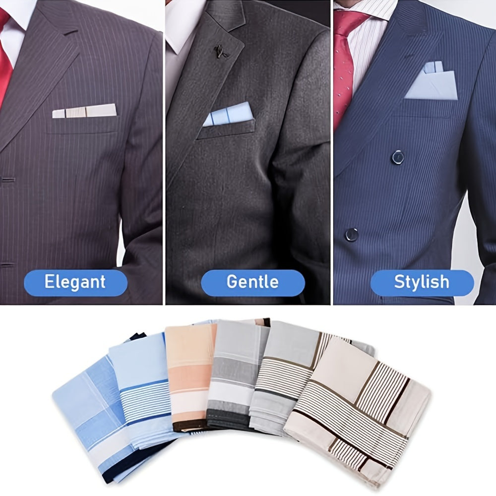 Set of 12 Men's Cotton Striped Handkerchiefs Woven Square Pocket Accessories
