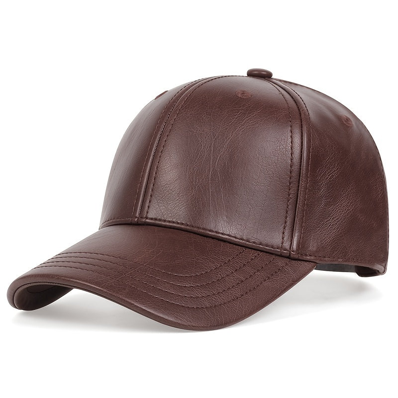 Men's PU Leather Baseball Cap Adjustable Sun Hat for Casual Wear