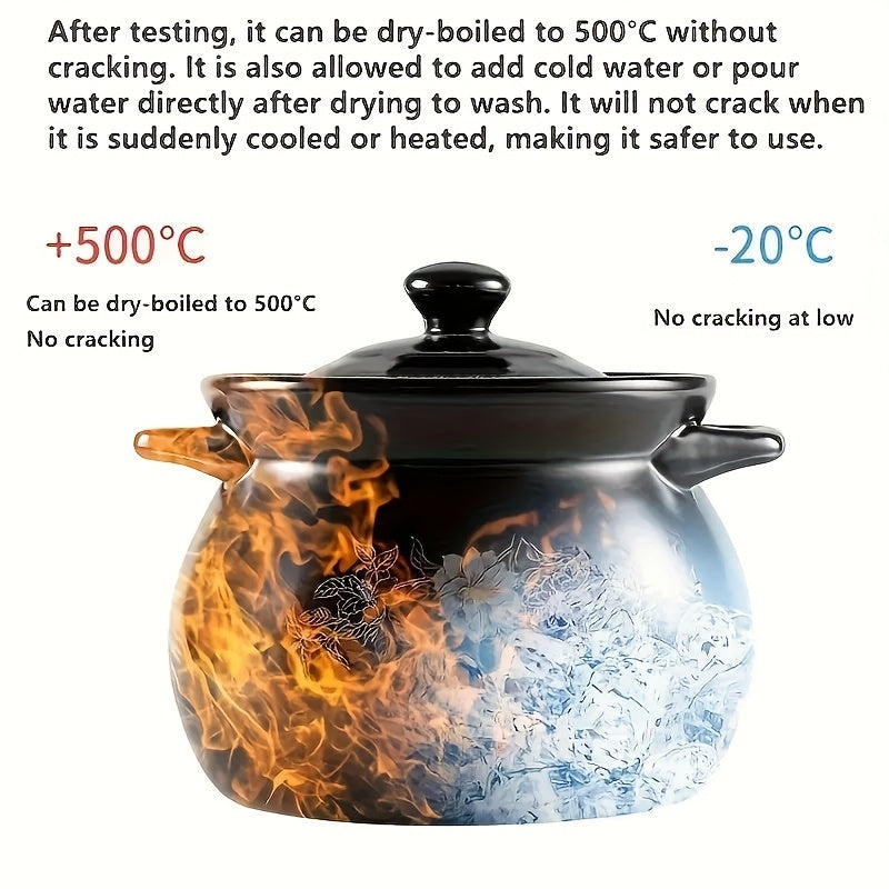 Olla de cerámica negra de 4L para sopas, guisos y arroz, resistente al calor, compatible con cocinas universales