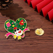 Festive Alloy Christmas Brooch Pin Set, Includes 1 Santa & 4 Reindeer Designs, Stylish Heart-Shaped Lapel Pins for Daily or Holiday Wear