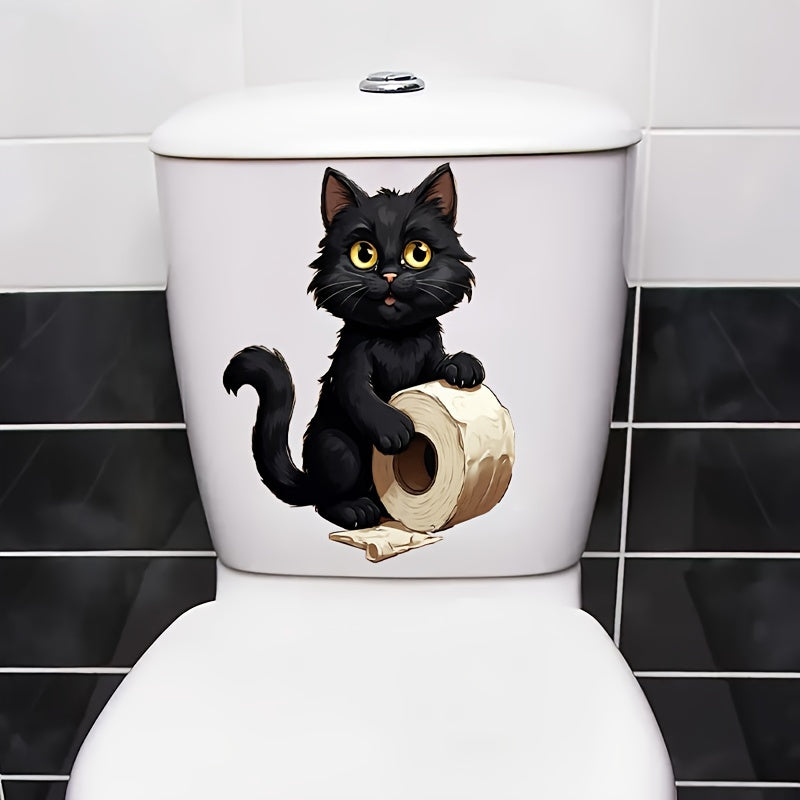 Pegatina de papel higiénico de gato negro, decoración de baño, adhesivo autoadhesivo, pegatina desechable para aseo