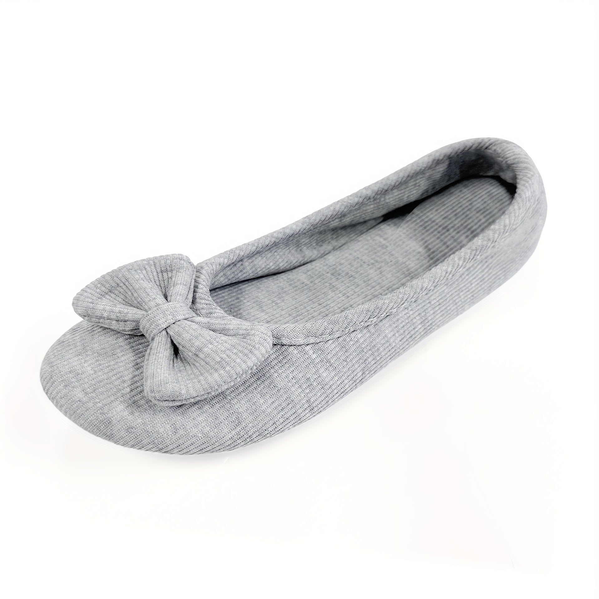 Women's Gray Ballerina Flats with Bow Non-Slip Soft Sole