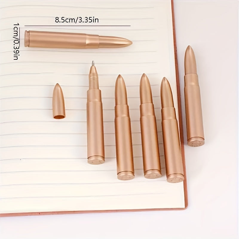 Set of 6 Golden Bullet Shaped Ballpoint Pens with Click-Off Cap Blue Ink Medium Point