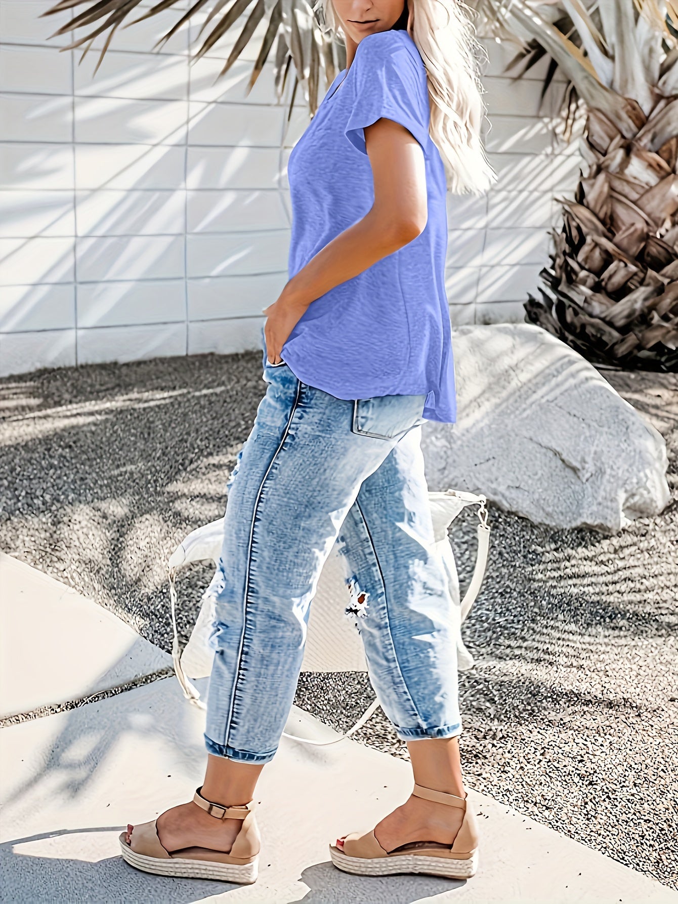 Женская ночная рубашка большого размера с однотонным дизайном, с вырезом-открытым, карманом, футболка