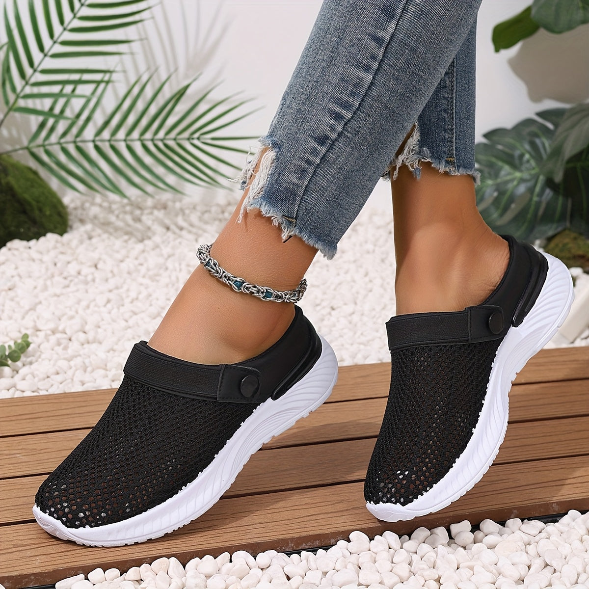 Women's White Breathable Mesh Slip-On Sneakers for Summer Beach Travel