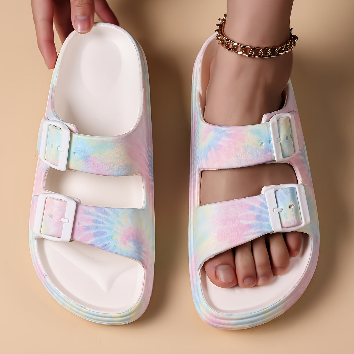 Women's Breathable Leopard Print Slide Sandals with Adjustable Buckles