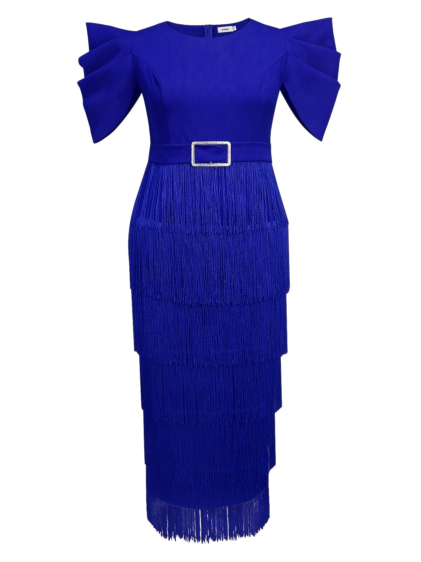 Women's Bodycon Party Dress with Tassel Hem, Strapless Ruffled Shoulder, Adjustable Belt