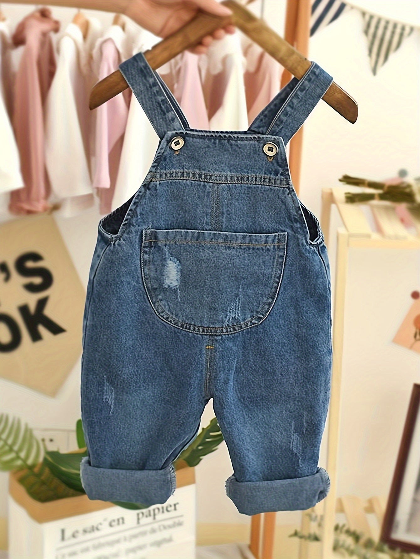 Kids' Denim Overalls for Boys and Girls Solid Color Casual Loose Fit Spring Fall Cotton Blend