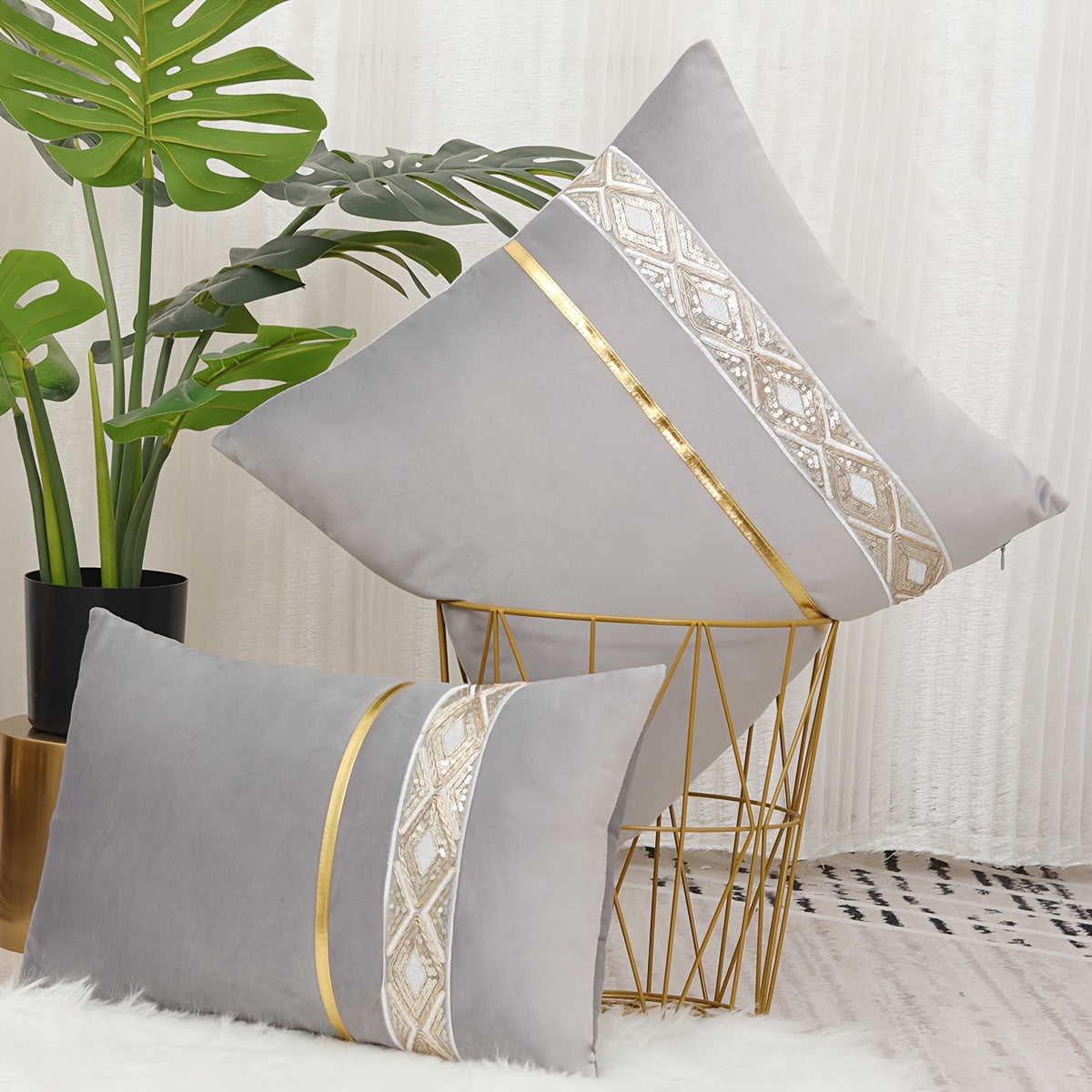 Funda de cojín decorativo de encaje de diamantes de terciopelo, reversible con cremallera, resistente a manchas