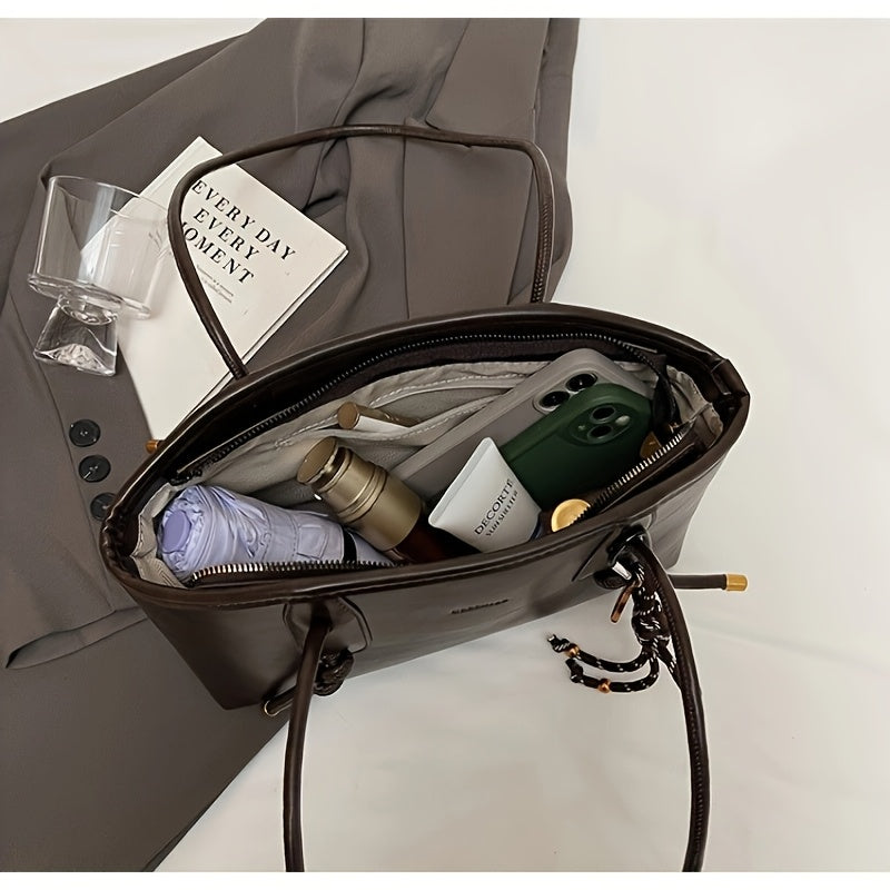 Black Vintage Tote Bag with Removable Strap Zipper Closure Edge Painted