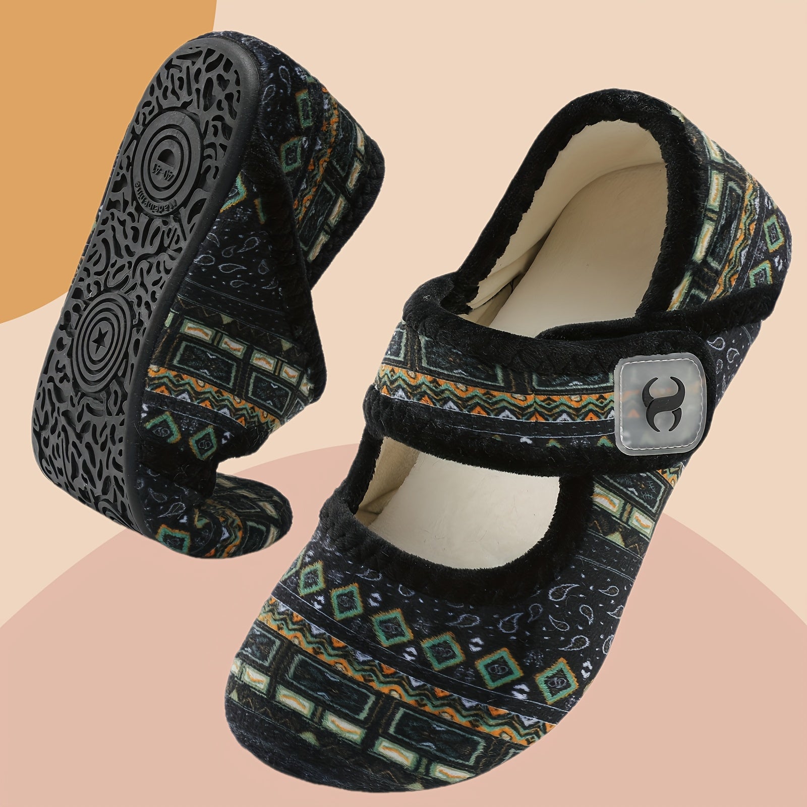 Women's Faux Fur Mary Jane Flats Soft Fabric Lining Non-Slip Sole Indoor Shoes