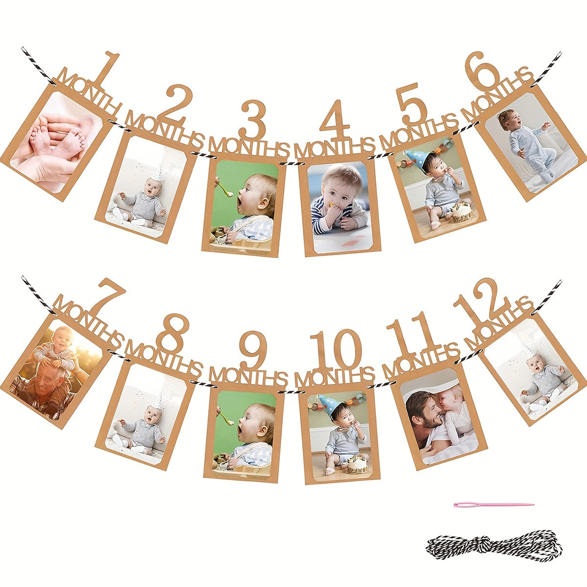 First Birthday Photo Pull Banner for One Year Old Kids Mixed Color Paper