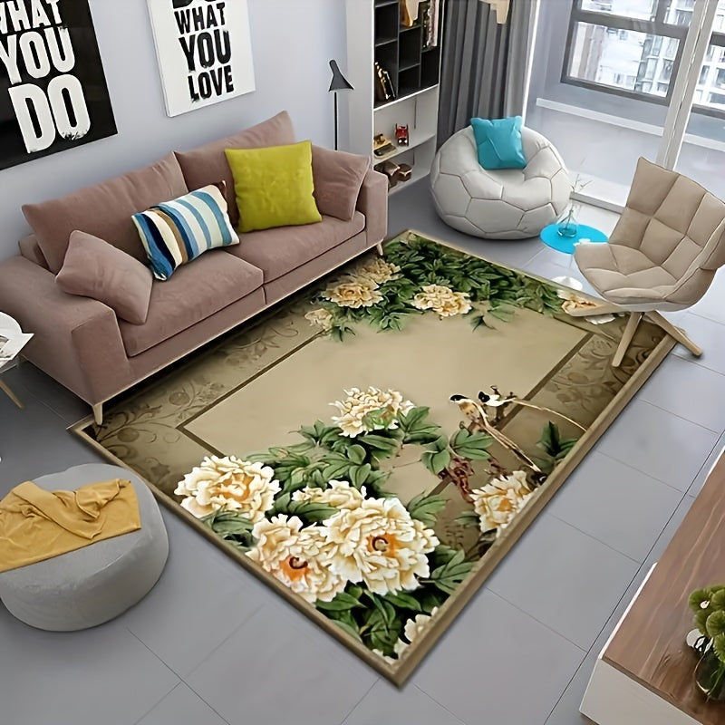 Traditional Floral Area Rug Non-slip Waterproof Machine Washable for Living Room Bedroom Outdoor Yard